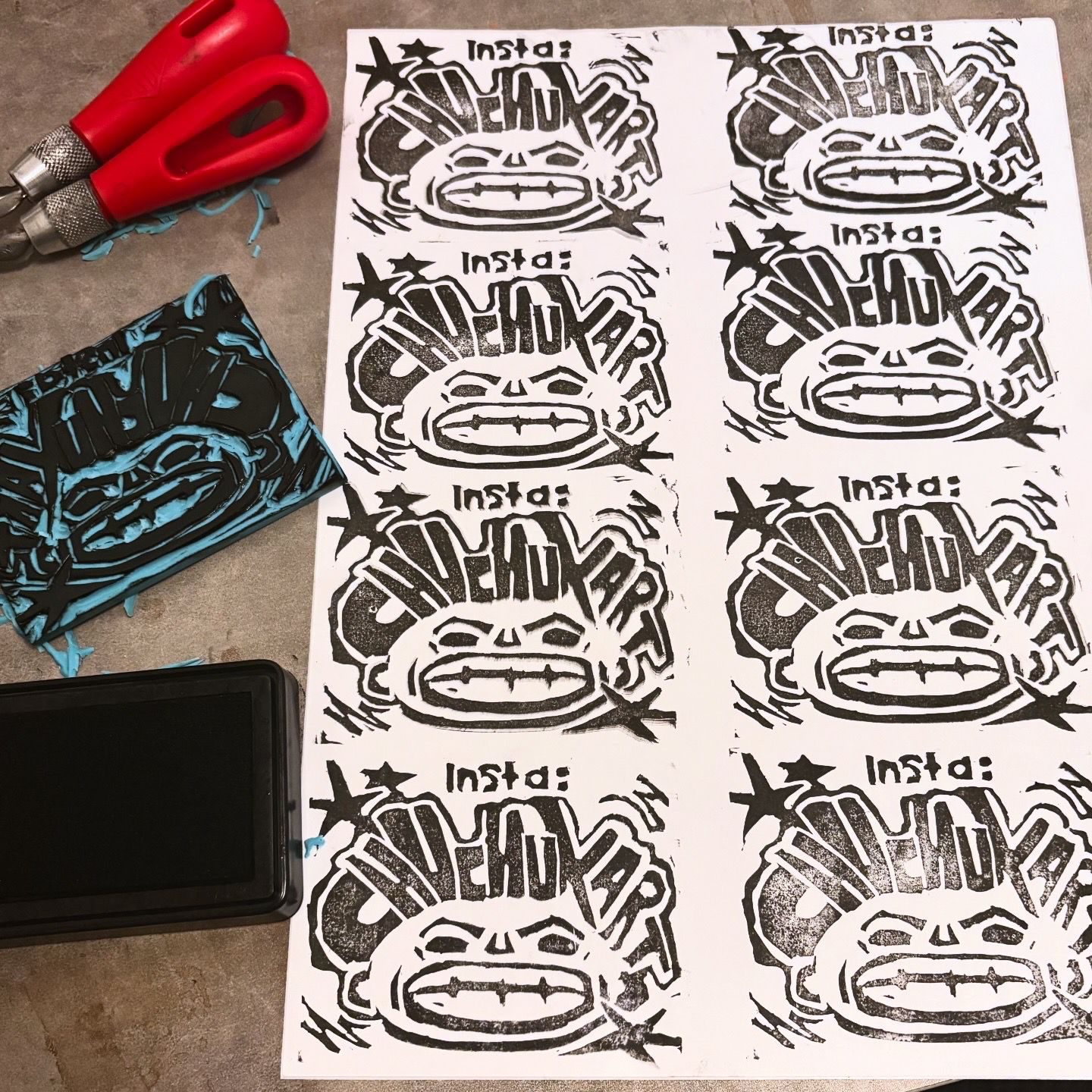 Sheet of chuchuxart linocut prints