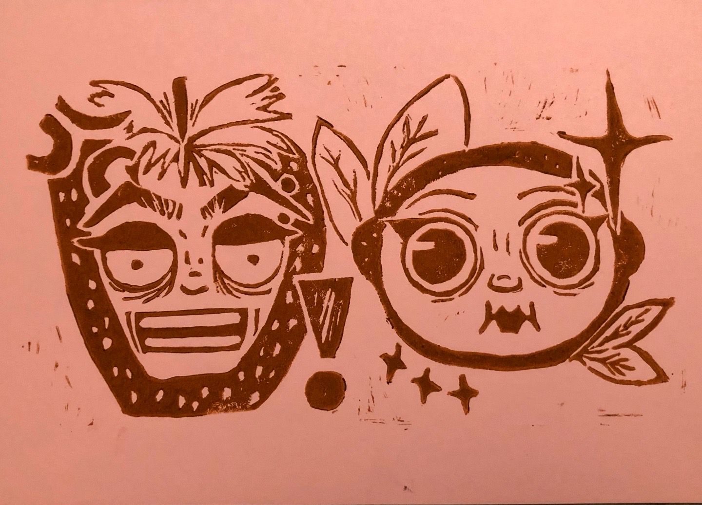 Linocut print with two faces