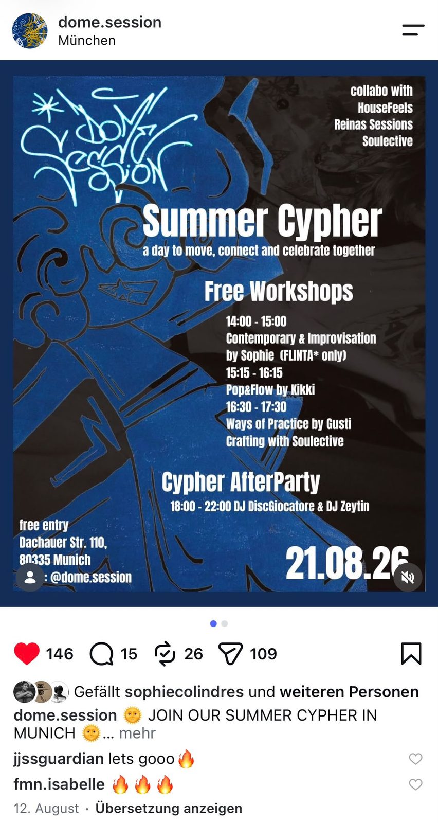 Instagram post for the Dome Session Summer Cypher